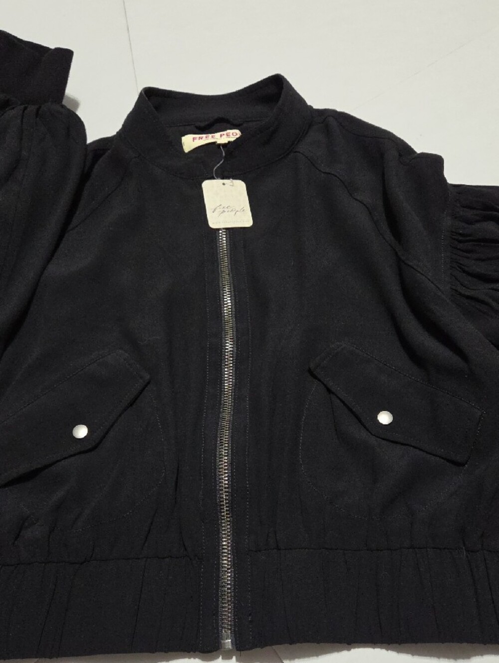 Free People Black Zip-Front Cropped Jacket with Gold Zipper - Picture 3 of 10